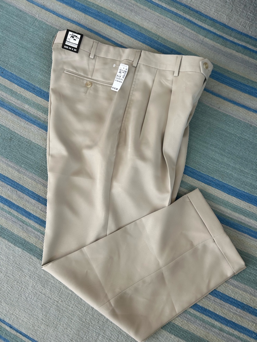 NEW Mens Leadbetter for Banks khaki golf dress Pants - Light Beige 34 x 29